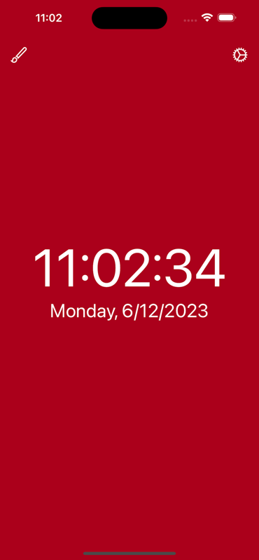 Spiffy Clock with dark mode red background.