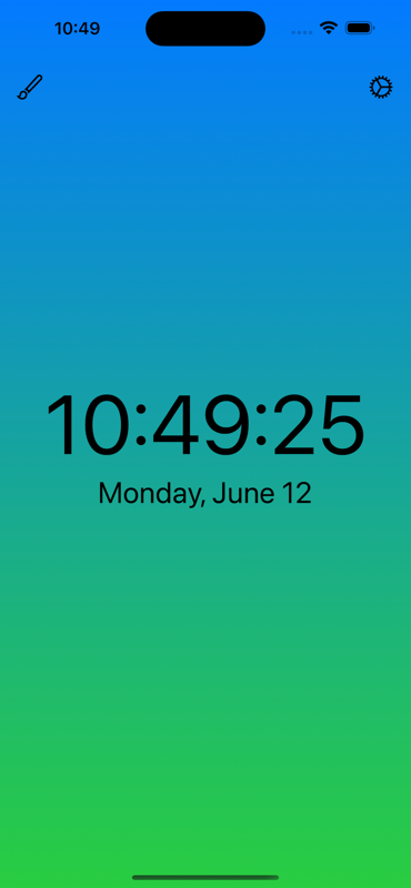 Spiffy Clock with a green to blue gradient background.